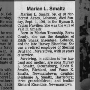 Obituary for Marian L. Smaltz